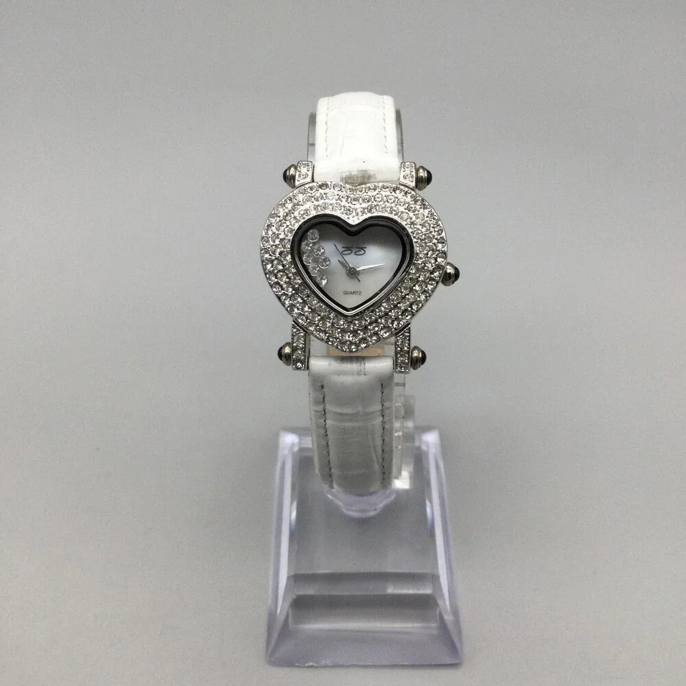 Suzanne Somers Heart Crystal Women Watch 26mm Silver Tone Rhinestone New Battery
